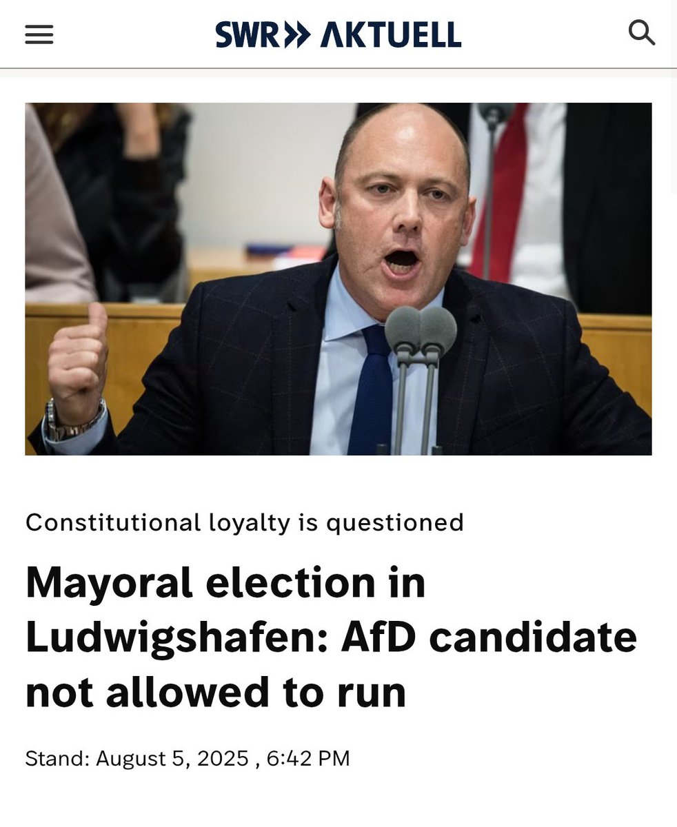 🧵🇩🇪Joachim Paul (AfD) was not admitted to the mayoral election in Ludwigshafen today by the election committee, which consists of politicians from the established parties.
If this decision stands, Germany is no longer a democracy!

He is being accused of the following:

"The