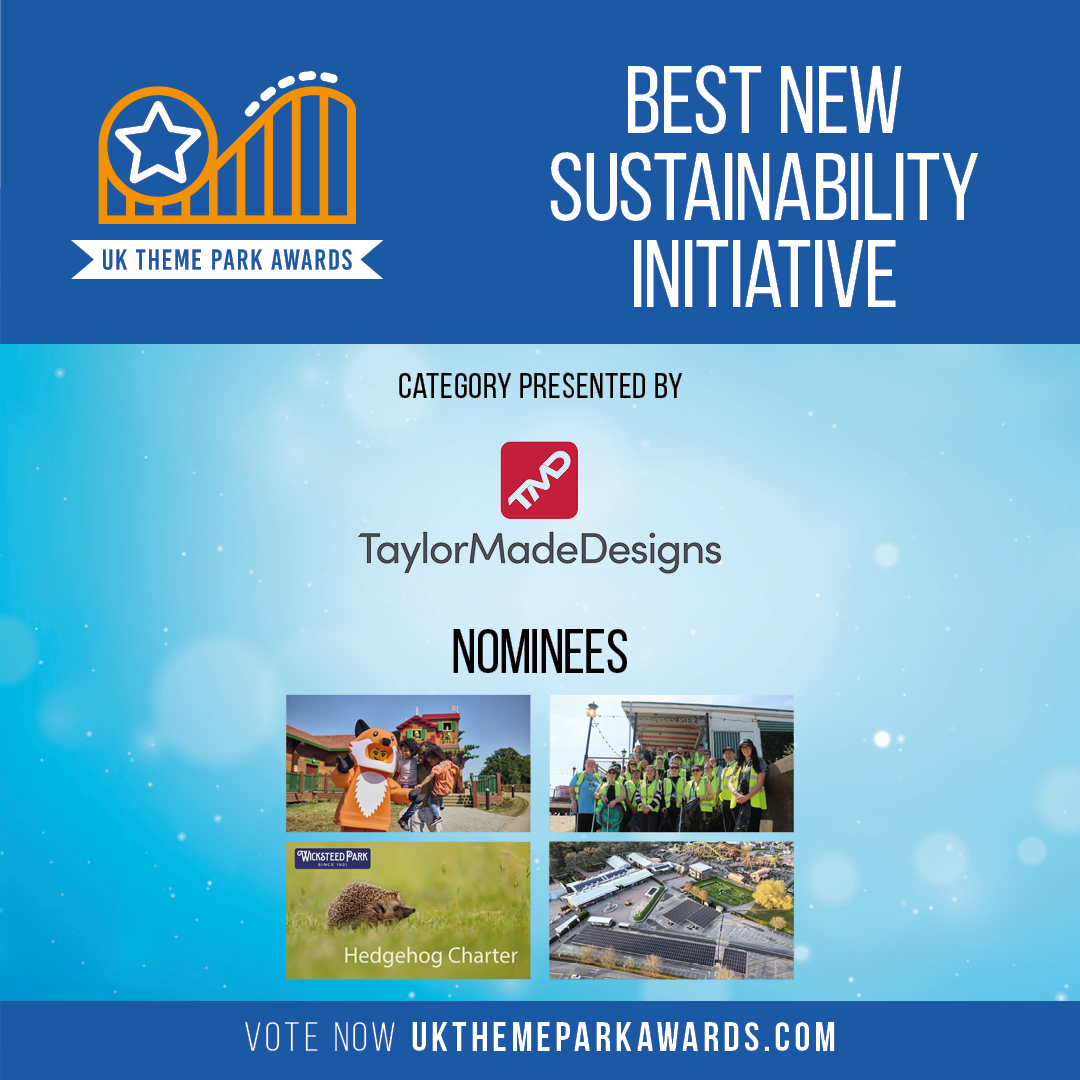 The nominees for Best New Sustainability Initiative presented by <a href="/TaylorMadeB2B/">Taylor Made Designs</a>:

Carbon Neutral Woodland Village <a href="/LEGOLANDWindsor/">LEGOLAND Windsor</a>
Go Green Initiative <a href="/fantasyislanduk/">Fantasy Island</a>
Hedgehog Charter @WicksteedPark
The Solar Energy Project <a href="/PaultonsPark/">Paultons Theme Park</a>

#UKThemeParkAwards 🏆