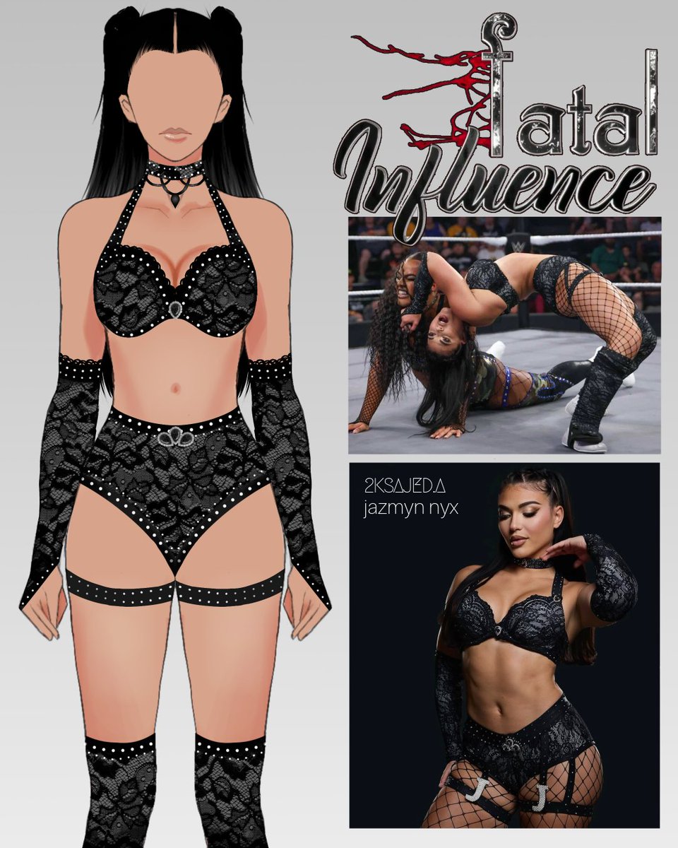 • 𝗽𝗿𝗶𝗻𝗰𝗲𝘀𝘀 𝗷𝗮𝘇𝗺𝘆𝗻 ~ . 🖤 •

Another set I was able to work with and design for Jazmyn Nyx 🥰. Gear made by Maribel [LaLuchaLady 🔥]. Simple, but elegant. One of my favourite looks !!

#WWENXT #WWE #FatalInfluence #wrestlinggear .