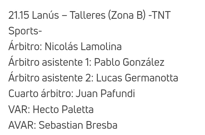 🚨 #AHORA | Nicolás Lamolina será el árbitro de #LANÚS - Talleres.

 ▶️ Estuvo en 8 partidos del Granate, con un SALDO MUY NEGATIVO: dos triunfos, un empate y cinco derrotas.
