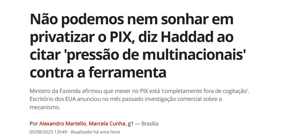 O pix já é privatizado, é do governo e não das pessoas.

O único dinheiro público, voluntário e de fato do povo, e não de burocratas, é o Bitcoin.

few.