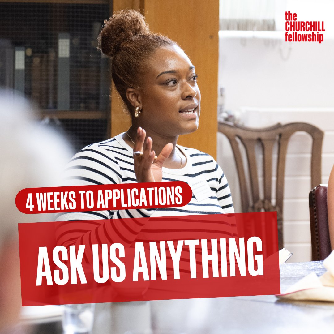 4 weeks to go until Fellowship applications open! ⏳

Applications for the Churchill Fellowship open soon – a unique chance to explore global ideas and bring fresh thinking to the UK.

Got questions? Join our "Ask Me Anything" live Q&amp;A with a Fellow! Drop your questions below 👇