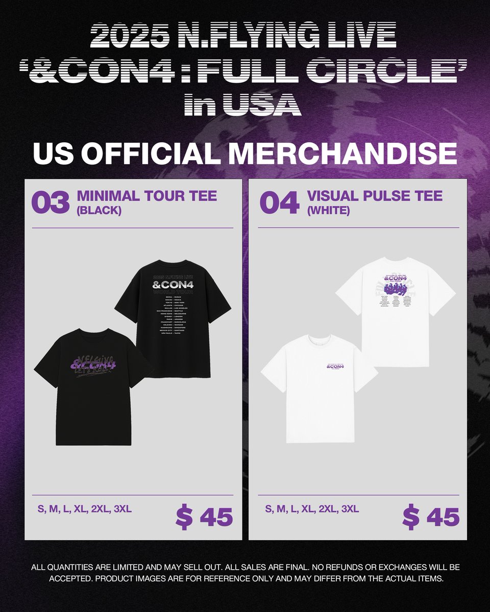 covarcontents's tweet image. 📣 JUST ANNOUNCED!
The official merchandise lineup for 2025 N.Flying LIVE WORLD TOUR ‘&amp;amp;CON4 : FULL CIRCLE’ in USA is here

Get your exclusive tour goods at the venue merch booth and make your concert experience even more special.

🎤 TOUR SCHEDULE
AUG 20 (WED) – New York, NY…