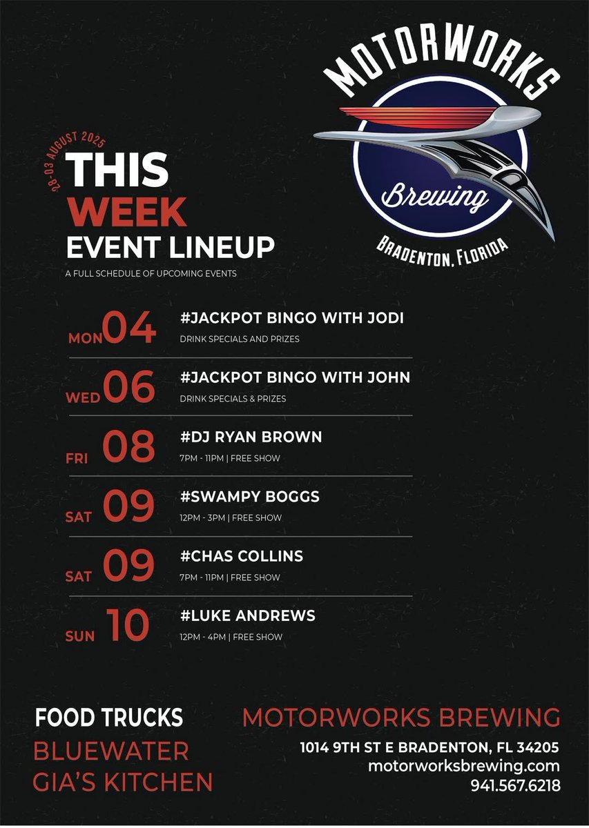 This week's event lineup at Motorworks Brewing Bradenton!