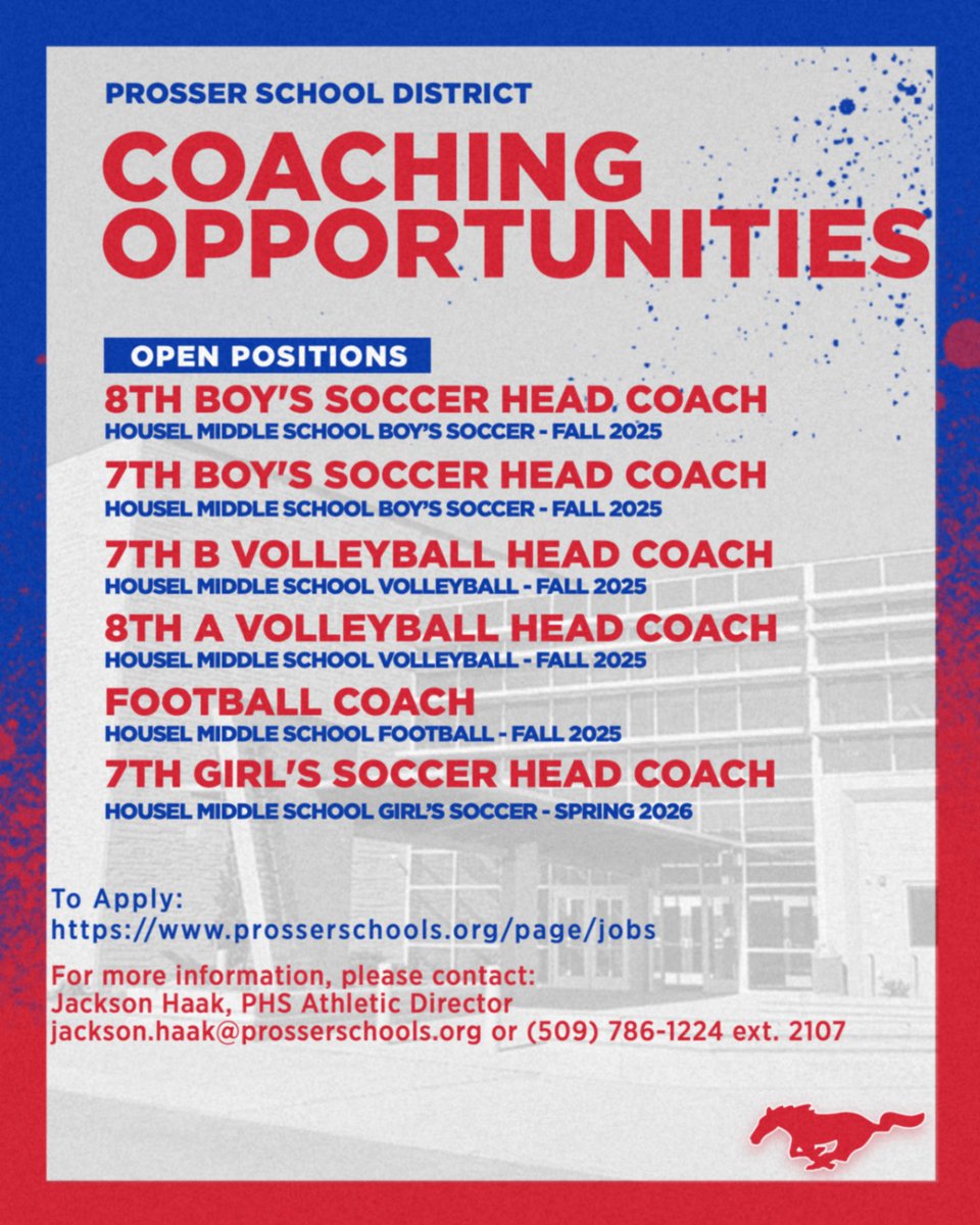 Join our team and be a part of the Colt/Mustang Way!

Direct link for job postings and applications submissions: prosserschools.org/page/jobs

#GoMustangs #GoColts