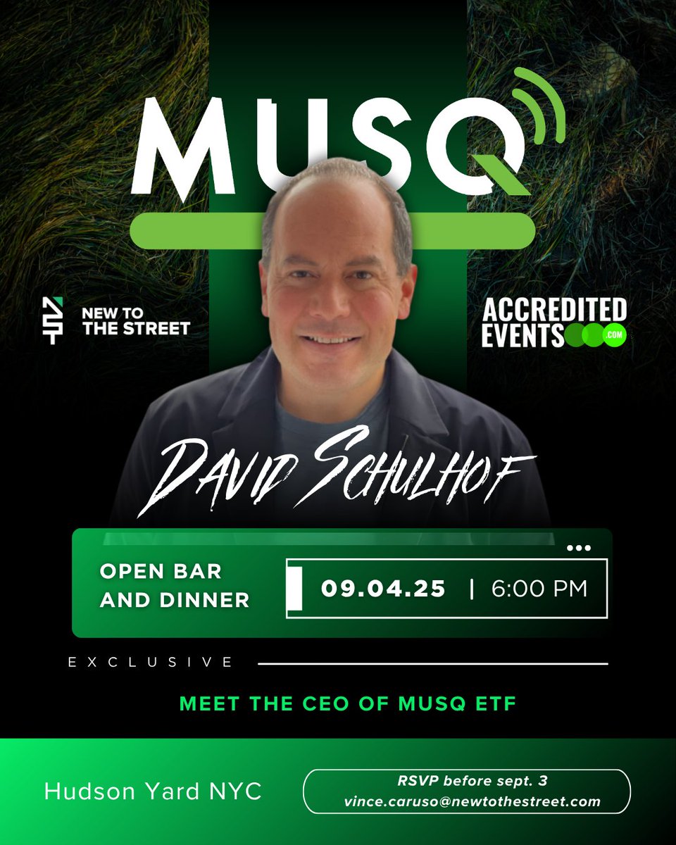 New to The Street (@newtothestreet) on Twitter photo 🎶 Inside the Future of Music Investing! 🎶
Sponsored by <a href="/NewToTheStreet/">New to The Street</a> and AccreditedEvents.com, join us for an exclusive evening with David Schulhof, CEO & Founder of <a href="/musq_etf/">MUSQ ETF</a> (NYSE: MUSQ), as he shares insights shaping the global music market. <a href="/vincemedia1/">Vince Caruso</a>
📅 🎶 Inside the Future of Music Investing! 🎶
Sponsored by <a href="/NewToTheStreet/">New to The Street</a> and AccreditedEvents.com, join us for an exclusive evening with David Schulhof, CEO & Founder of <a href="/musq_etf/">MUSQ ETF</a> (NYSE: MUSQ), as he shares insights shaping the global music market. <a href="/vincemedia1/">Vince Caruso</a>
📅