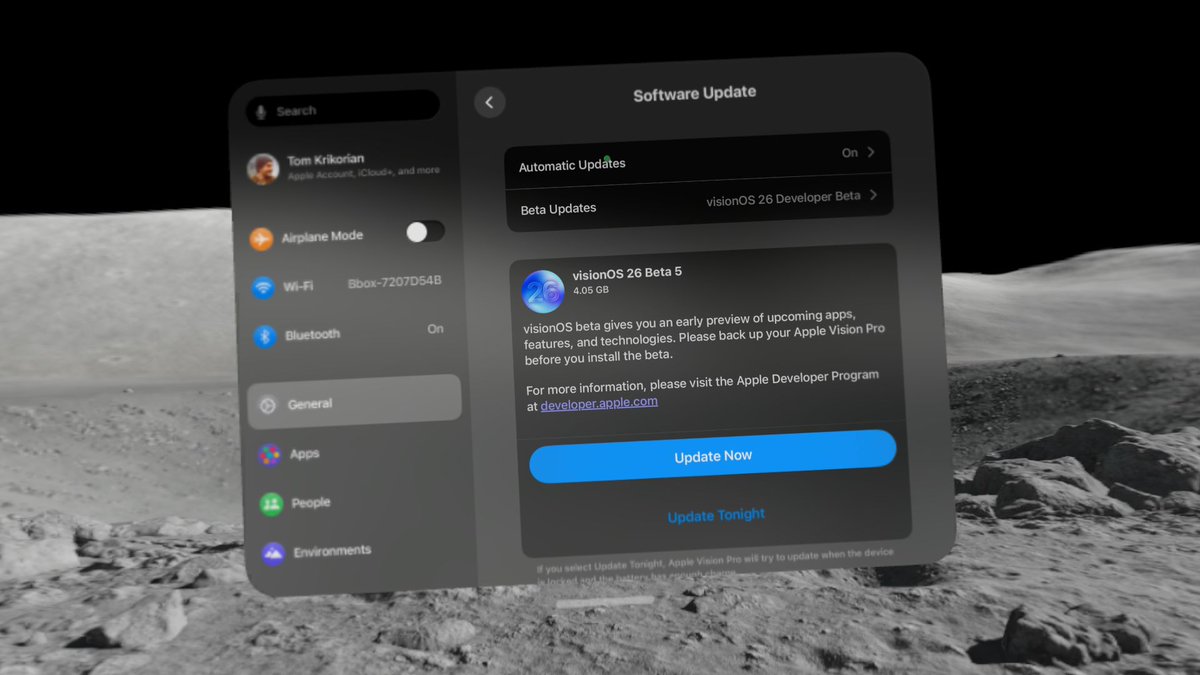 Installing visionOS 26 Beta 5 🔥 

Changelog is not yet available, but as always, don't expect any big changes here, only small fixes.