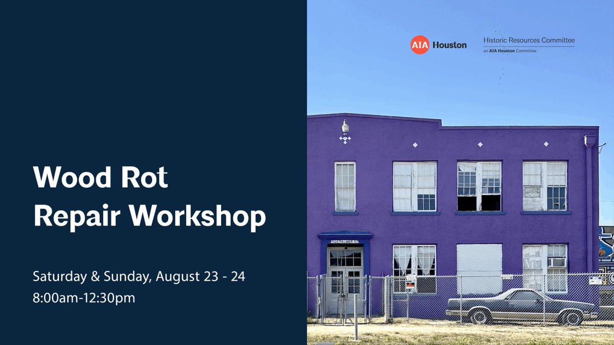 Wood Rot Repair Workshop for Windows, Doors, and More! This 2-day workshop is an opportunity for individuals to gain hands-on preservation skills focused on repairing wood rot with traditional practices. Limited to 16 participants. architecturehouston.org/event/wood-rot…