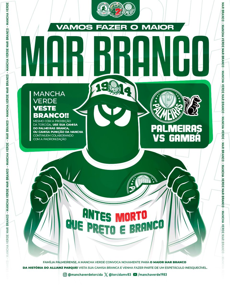 Mancha Alvi Verde (@torcidamv83) on Twitter photo MAR BRANCO ร TRADIรรO!! โช โช
Mesmo com a proibiรงรฃo da torcida, continuem colaborando com a padronizaรงรฃo. ๐๐ด๐๐ถ๐ป๐ด ๐๐ธ๐
๐ท๐ธ, ๐๐ธ๐๐๐ธ ๐ต๐
๐ด๐๐ถ๐!
๐ข ๐ท๐๐ฃ๐๐๐ ๐๐ ๐๐๐๐๐๐๐ ๐๐ ๐๐๐๐๐ ๐๐ ๐๐๐๐๐๐รงรฃ๐, ๐๐๐ ๐๐๐รญ๐ฃ๐๐๐ .โคต๏ธ MAR BRANCO ร TRADIรรO!! โช โช
Mesmo com a proibiรงรฃo da torcida, continuem colaborando com a padronizaรงรฃo. ๐๐ด๐๐ถ๐ป๐ด ๐๐ธ๐
๐ท๐ธ, ๐๐ธ๐๐๐ธ ๐ต๐
๐ด๐๐ถ๐!
๐ข ๐ท๐๐ฃ๐๐๐ ๐๐ ๐๐๐๐๐๐๐ ๐๐ ๐๐๐๐๐ ๐๐ ๐๐๐๐๐๐รงรฃ๐, ๐๐๐ ๐๐๐รญ๐ฃ๐๐๐ .โคต๏ธ