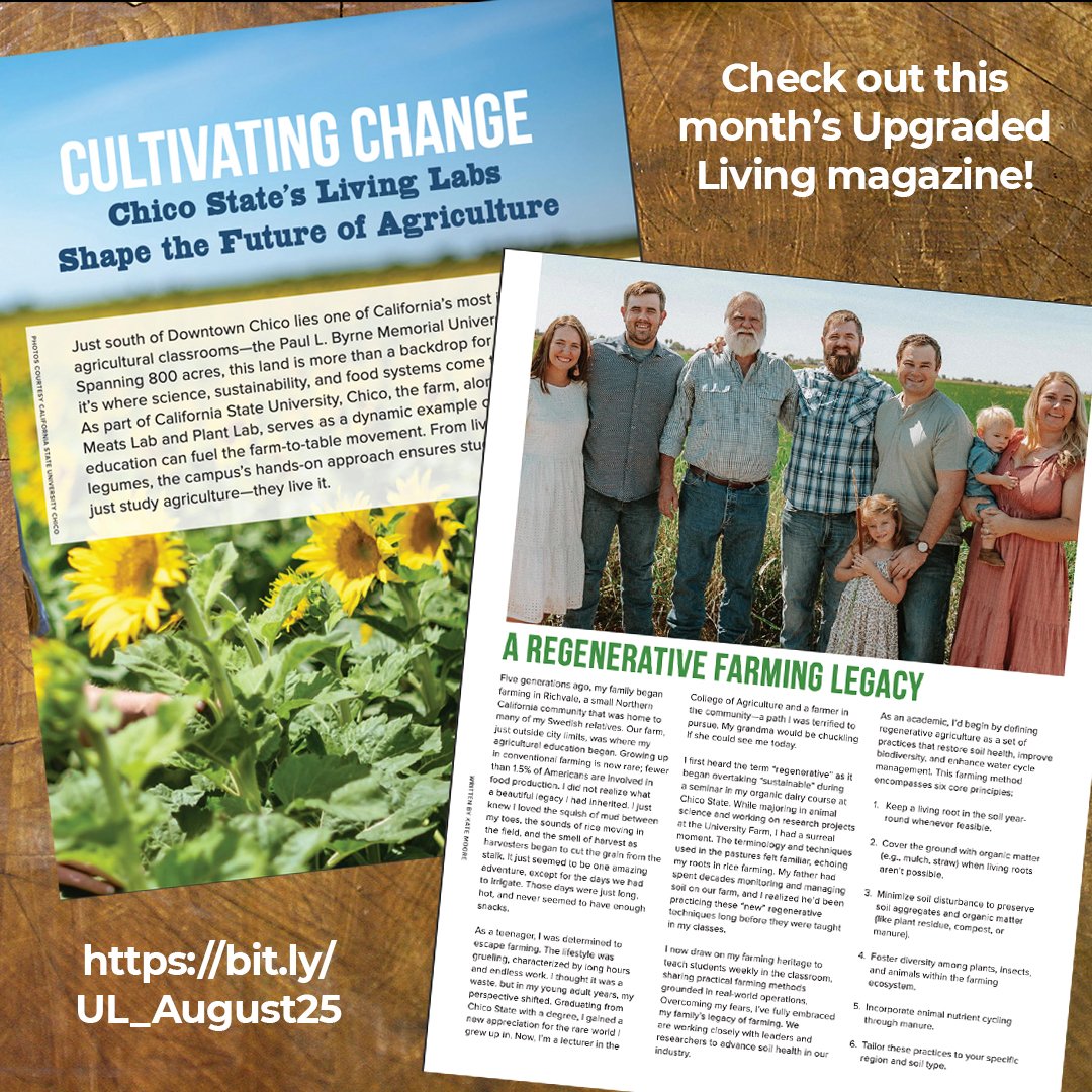 Have you seen the latest issue of Upgraded Living Magazine? There are two articles related to what we're doing in it. 

Read online:
bit.ly/UL_August25

#CRARS #regenerativeagriculture #chicostate #chicostateuniversityfarm #chicostateuniversity