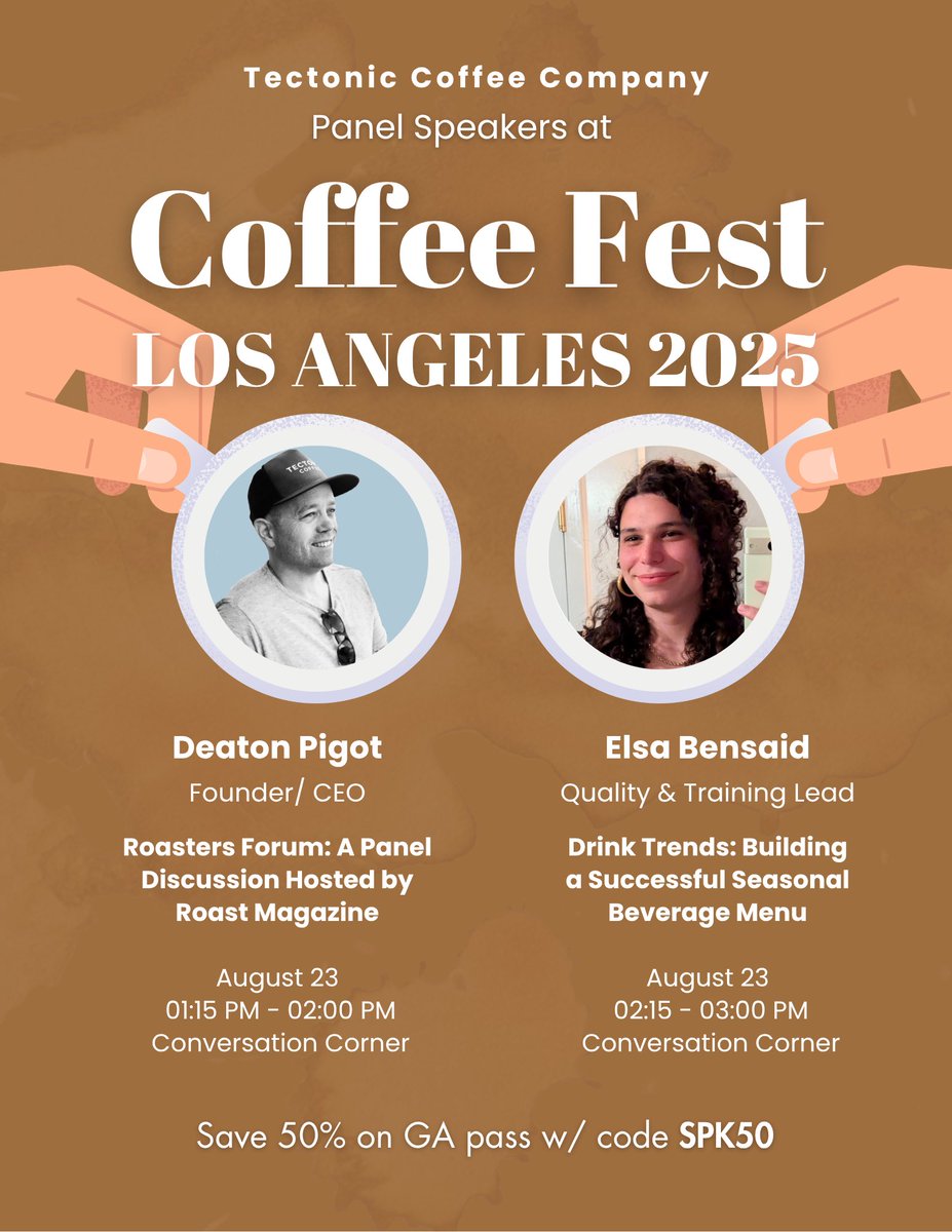 Catch us at Coffee Fest Los Angeles 2025! <a href="/CoffeeFestShow/">coffeefestshow</a> 

Our founder Deaton Pigot and Quality Lead Elsa Bensaid will be sharing insights on roasting, seasonal drink trends, and everything in between.

📍 August 23 at the Conversation Corner
🕐 1:15 PM – Deaton: Roasters Forum