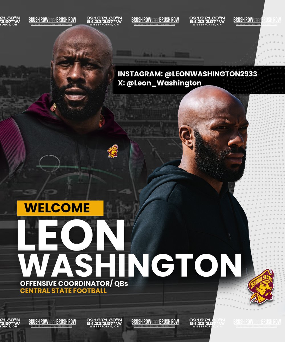 Central State Marauders Football 🏴☠️ (@gomaraudersfb) on Twitter photo 🚨 BOOM! Another HUGE hire for the Marauders! 💥🏈
Coach TC is fired up to welcome Leon Washington as our new Offensive Coordinator! Previous coaching stops at Limestone, The Jets and The Commanders
2x NFL All-Pro, Former Jets superstar <a href="/Leon_Washington/">Leon Washington</a> <a href="/FootballScoop/">FootballScoop</a> 🚨 BOOM! Another HUGE hire for the Marauders! 💥🏈
Coach TC is fired up to welcome Leon Washington as our new Offensive Coordinator! Previous coaching stops at Limestone, The Jets and The Commanders
2x NFL All-Pro, Former Jets superstar <a href="/Leon_Washington/">Leon Washington</a> <a href="/FootballScoop/">FootballScoop</a>