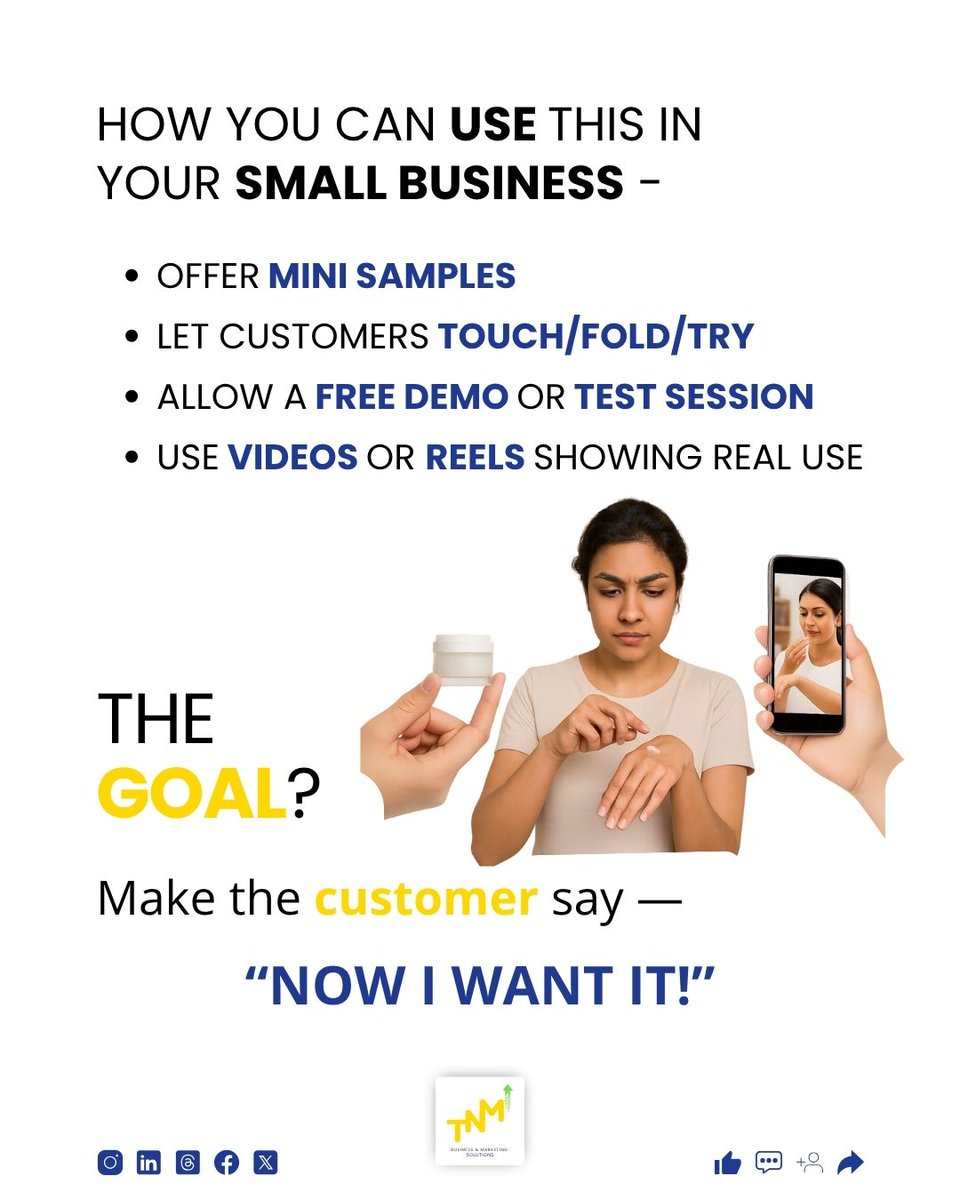 thinknextmove10's tweet image. Try it. Feel it. Trust it.
That’s how smart brands sell. 👌

@thinknextmove10 

| TNM Business &amp;amp; Marketing Solutions

#ThinkNextMove #ProductDemo