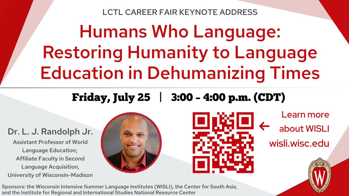 Wisconsin Intensive Summer Language Institutes (@wisli_uw) on Twitter photo The #LCTLCareerFair keynote is now on YouTube! Don’t miss this thought-provoking talk on leading with humanity as you language your way through the world. 🌍💬
📺 Watch now: youtube.com/watch?v=AmrCHi…
#MultilingualLeadership #LanguageLearning <a href="/cessi_uw/">Central Eurasian Studies Summer Institute</a> <a href="/sipi_uw/">Summer Intensive Portuguese Institute</a> <a href="/sasli_uw/">South Asia Summer Language Institute</a> <a href="/medli_uw/">Middle Eastern & Mediterranean Language Institute</a> The #LCTLCareerFair keynote is now on YouTube! Don’t miss this thought-provoking talk on leading with humanity as you language your way through the world. 🌍💬
📺 Watch now: youtube.com/watch?v=AmrCHi…
#MultilingualLeadership #LanguageLearning <a href="/cessi_uw/">Central Eurasian Studies Summer Institute</a> <a href="/sipi_uw/">Summer Intensive Portuguese Institute</a> <a href="/sasli_uw/">South Asia Summer Language Institute</a> <a href="/medli_uw/">Middle Eastern & Mediterranean Language Institute</a>