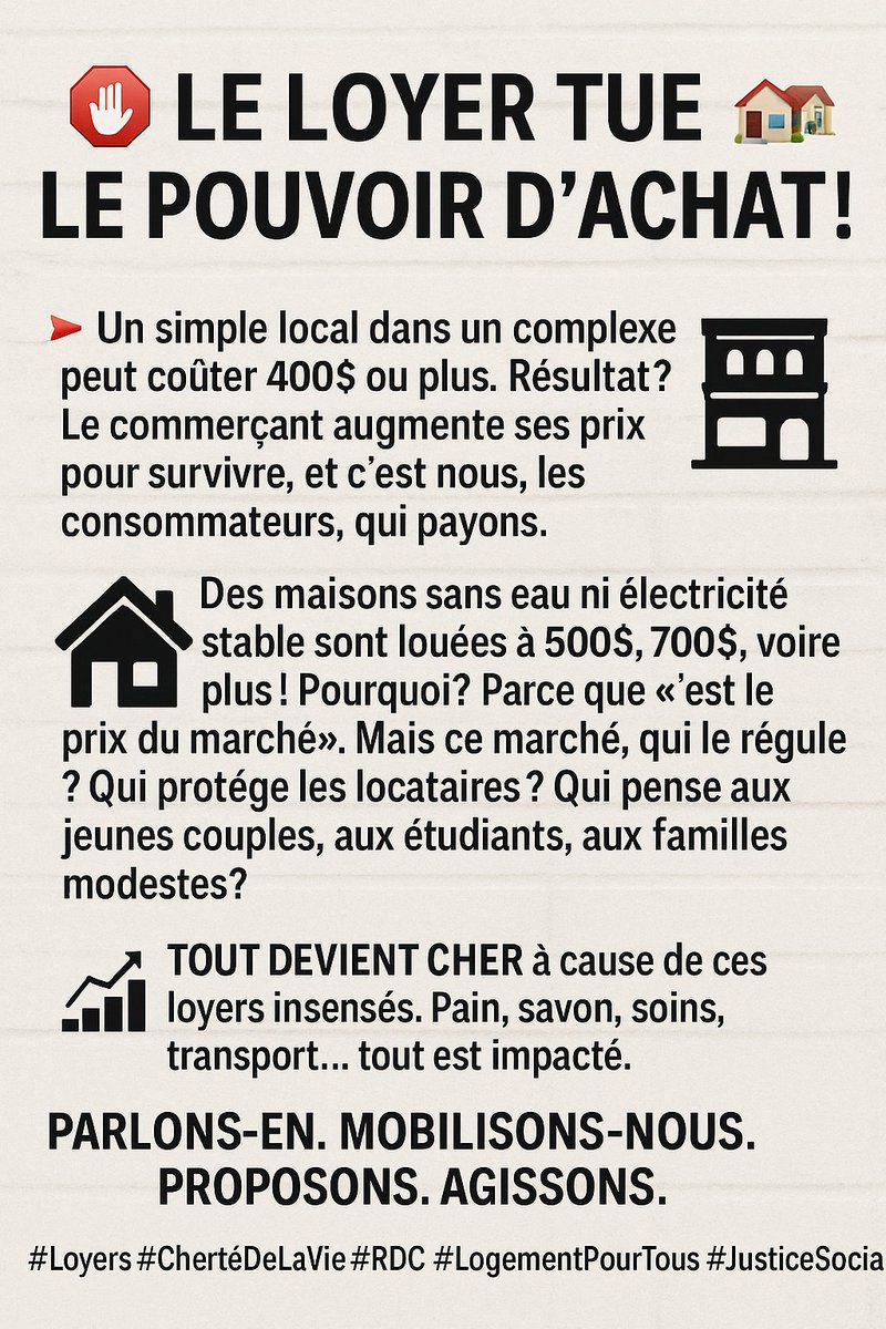 PMubwa's tweet photo. @KimKimuntu On en parle peu, mais c’est l’un des grands responsables de la cherté de la vie dans notre pays : le prix exorbitant des loyers, que ce soit pour les maisons ou les petits commerces. https://t.co/AQBVbVv8yv