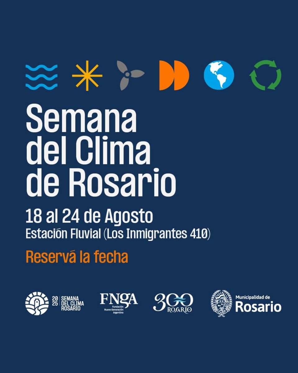 🌎 Te invitamos a ser parte de la Semana del Clima de Rosario 2025, que se realizará del 18 al 24 de agosto en el Centro de Convenciones La Fluvial.

🌐Inscribite en: semanadelclimarosario.com.ar
