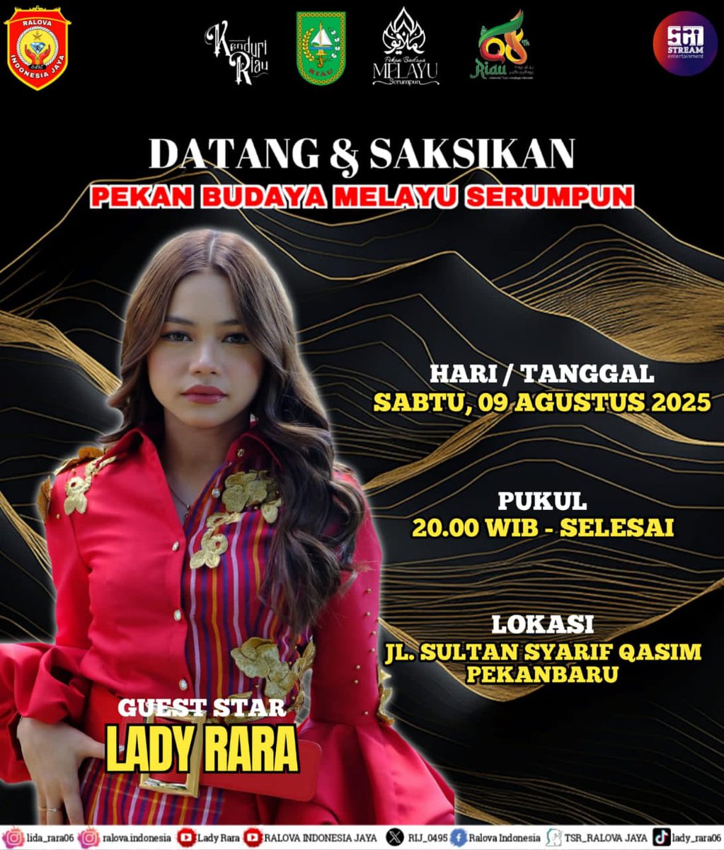 Mau kasih tau nih buat kakak Ralova yang ada di Riau Pekanbaru dan sekitarnya jangan lupa saksikan penampilan <a href="/lida_raravc/">Rara Lida</a> dalam acara " PEKAN BUDAYA MELAYU SERUMPUT " penasaran sama keseruannya dicatat biar nggak lupa datang untuk ramaikan yaa 💃