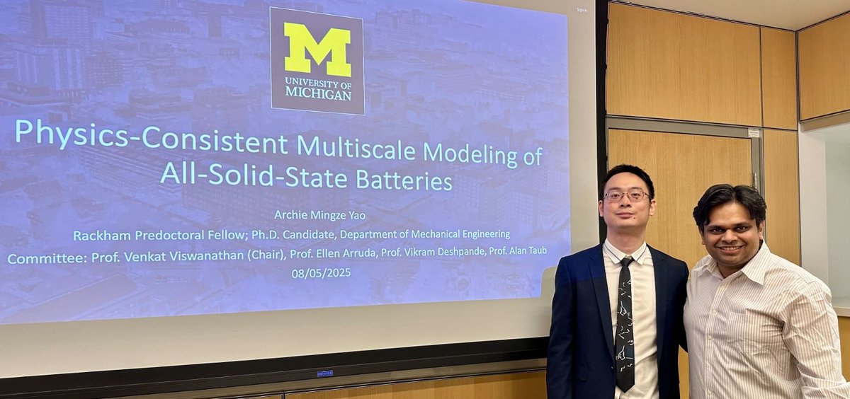 Venkat Viswanathan (@venkvis) on Twitter photo PhD#21 in the books. Congrats to <a href="/__amyao__/">Archie Yao</a> on textbook defining work on physics-consistent modeling of all-solid-state batteries. <a href="/umichme/">University of Michigan Mechanical Engineering</a> PhD#21 in the books. Congrats to <a href="/__amyao__/">Archie Yao</a> on textbook defining work on physics-consistent modeling of all-solid-state batteries. <a href="/umichme/">University of Michigan Mechanical Engineering</a>