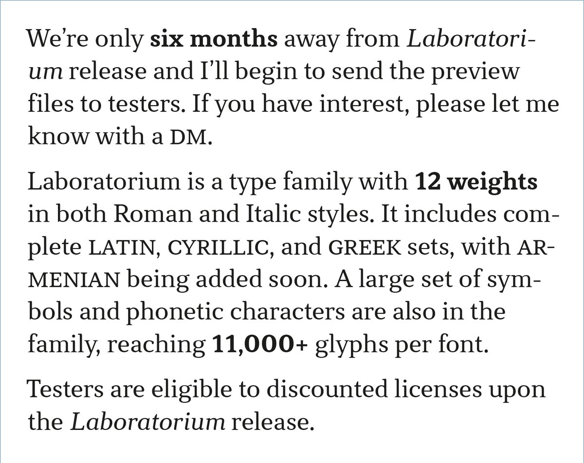 Igor_Freiberger's tweet image. Laboratorium: Call for Testers

#font #typography #serif #ligatures #cyrillic #latin #greek #armenian #fontlab #typeface