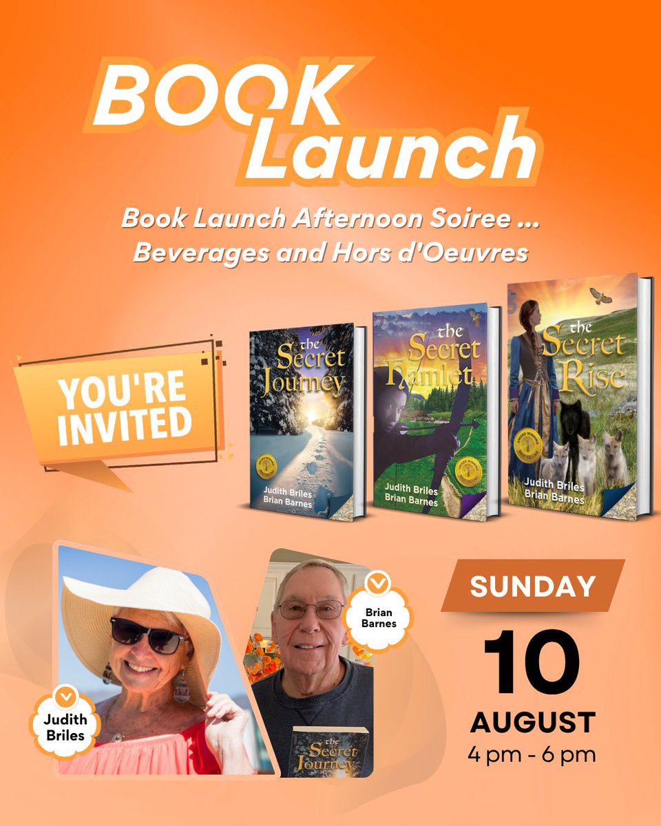 Join Judith &amp; Brian Barnes for a relaxed Sunday afternoon as they celebrate the release of The Secret Rise—Book 3 in the Harmonie Series.

Come for the story, stay for the company.

Sunday, August 10
4–6 PM
JudithBrilesBooks.com

#TheSecretRise #HarmonieSeries #BookLaunch