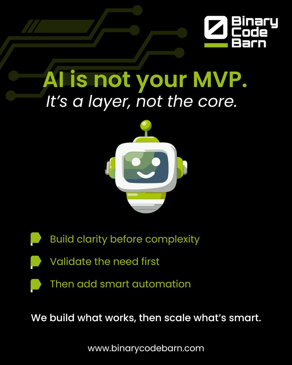 binarycodebarn's tweet image. Everyone’s adding AI to their product right now.
But here’s the thing — users don’t care unless it actually helps them.
At BCB, we focus on building products that solve real problems first.

No buzzwords. No noise. Just smart, useful tech.

#BuiltByBCB #AIProductDesign