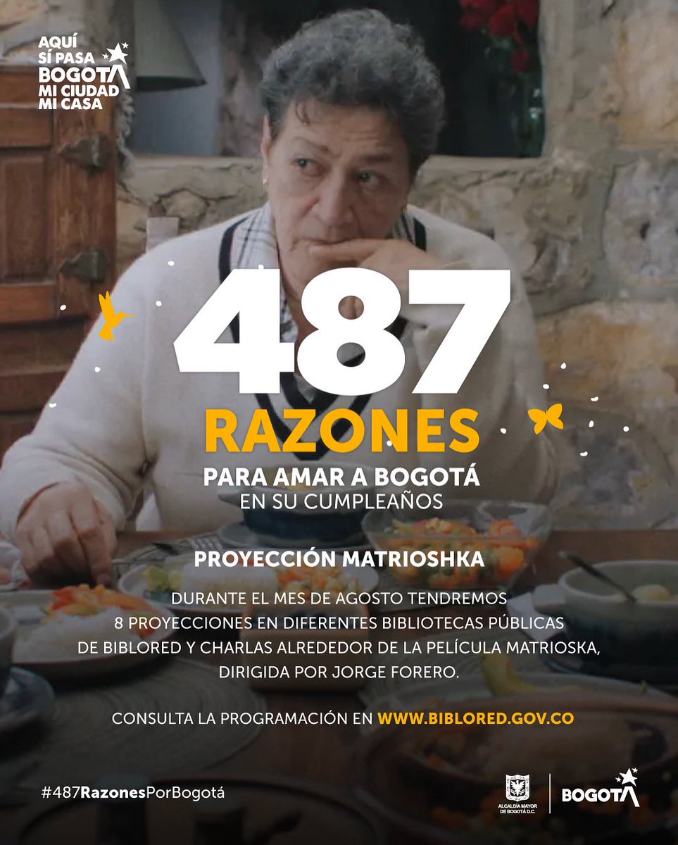 #YoAmoABogotáPor | En el mes de cumpleaños de Bogotá, el cine también es una forma de leer la ciudad y pensarnos colectivamente. Durante agosto, disfruta de la proyección de Matrioshka, película del director Jorge Forero, en 8 Bibliotecas Públicas de BibloRed, acompañada de