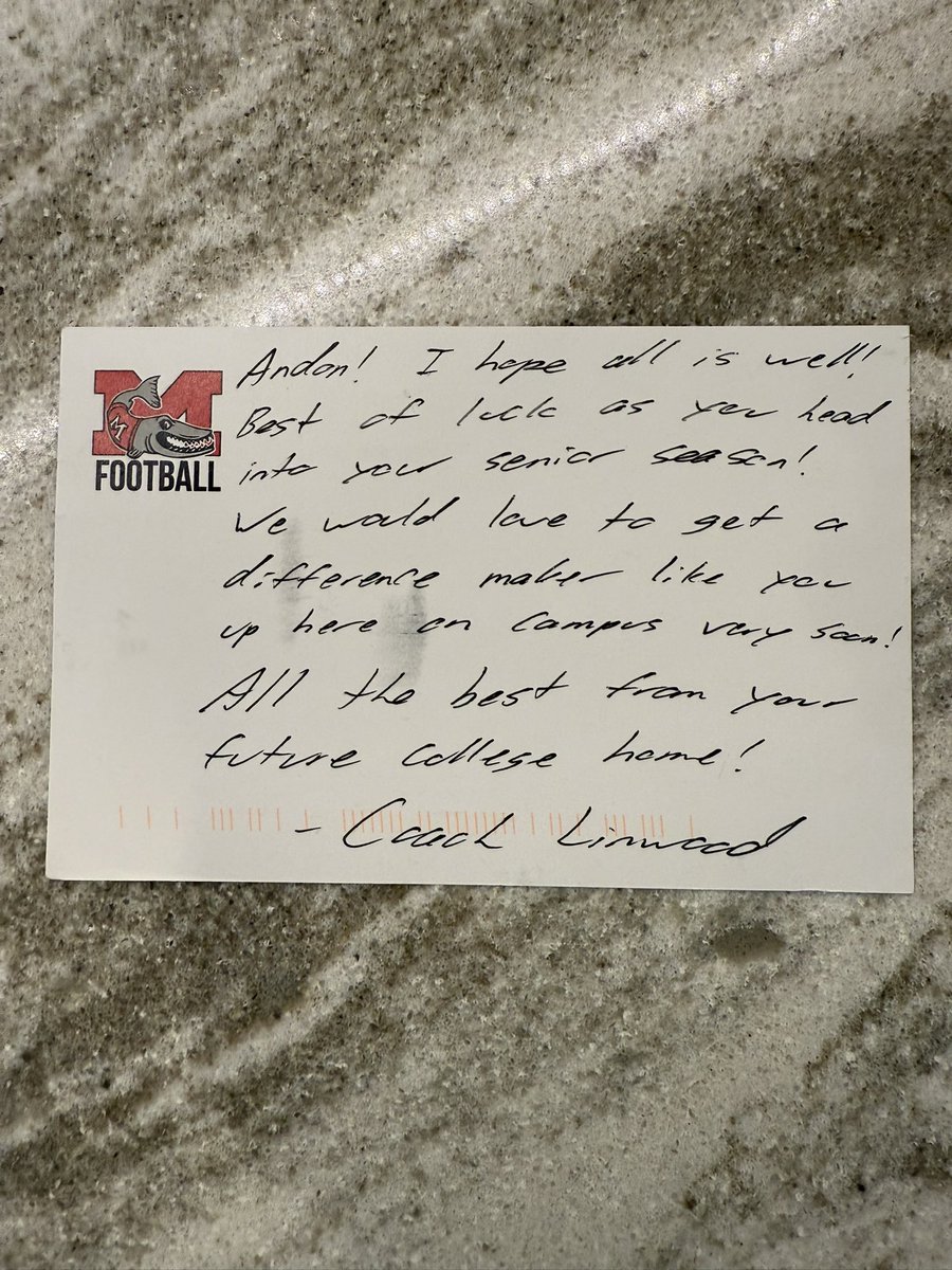 Andon Clough (@andonjc) on Twitter photo Thank you <a href="/keegan_linwood/">Keegan Linwood</a> for this personal card and for reaching out and inviting me to upcoming games on the phone! Going to try and make a visit! Appreciate you. Hope to meet you in person soon!
Getting ready for senior year! First game 8/15 💪🏼
<a href="/RRamsRecruiting/">Riverview Rams Recruiting</a> Thank you <a href="/keegan_linwood/">Keegan Linwood</a> for this personal card and for reaching out and inviting me to upcoming games on the phone! Going to try and make a visit! Appreciate you. Hope to meet you in person soon!
Getting ready for senior year! First game 8/15 💪🏼
<a href="/RRamsRecruiting/">Riverview Rams Recruiting</a>