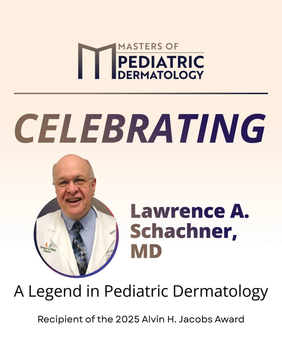 Congratulations to Dr. Lawrence A. Schachner on receiving the prestigious 2025 Alvin H. Jacobs Award!

✨ Want to learn from the legend himself? Join us at MOPD 2026!

🔗 go.livderm.org/4lhQsx3

#PediatricDermatology #MastersofPediatricDermatology #DrLawrenceSchachner