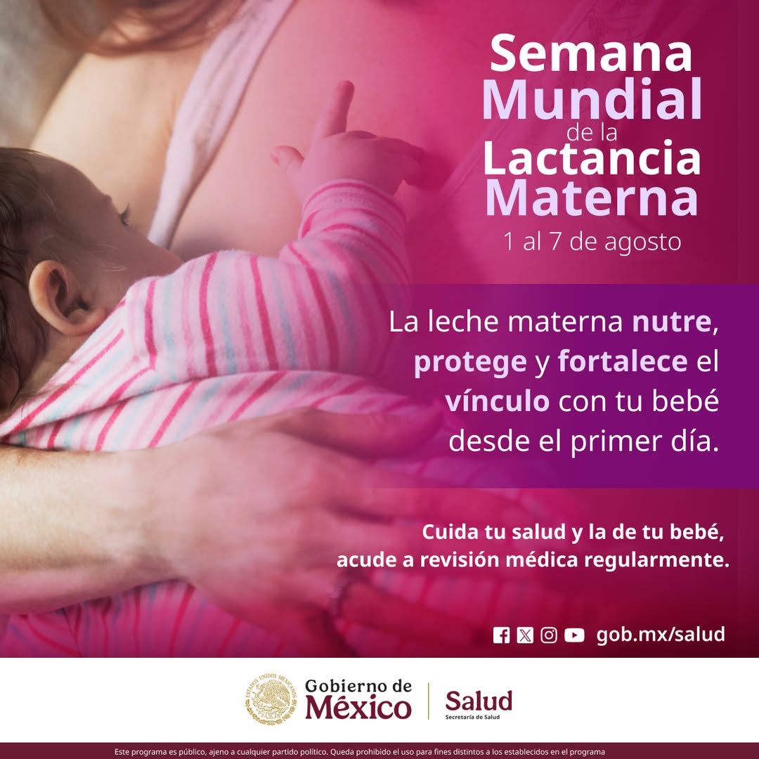 1 al 7 de agosto I Semana Mundial de la #LactanciaMaterna 
Cada año, del 1 al 7 de agosto, se celebra la Semana Mundial de la Lactancia Materna para sensibilizar y fomentar medidas efectivas que garanticen el derecho de niñas y niños a recibir lactancia.