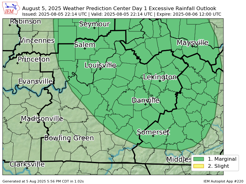 WPC issues Day 1 Marginal Risk Excessive Rainfall Outlook at Aug 5, 22:14z for LMK wpc.ncep.noaa.gov/qpf/excessive_…