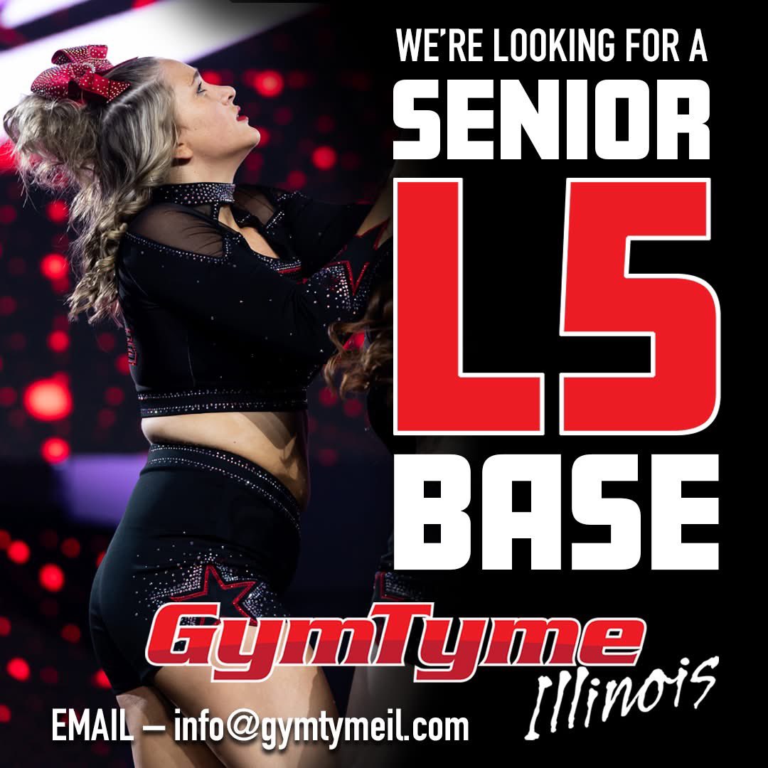IMMEDIATE OPENING for a base on our Senior 5 All Girl!! Must have level 5 tumbling. For more information or to schedule an evaluation, email info@gymtymeil.com