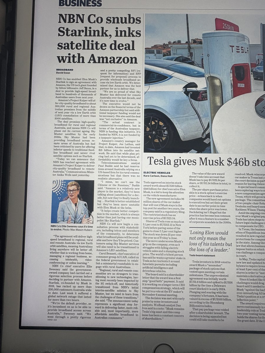 QuentinDempster's tweet image. Great news for remote, rural and regional Australia: NBN Co, our government owned satellite service, will deliver city-quality high speed broadband to the bush. We won’t be dependent on Elon Musk’s Starlink. That’s a relief.