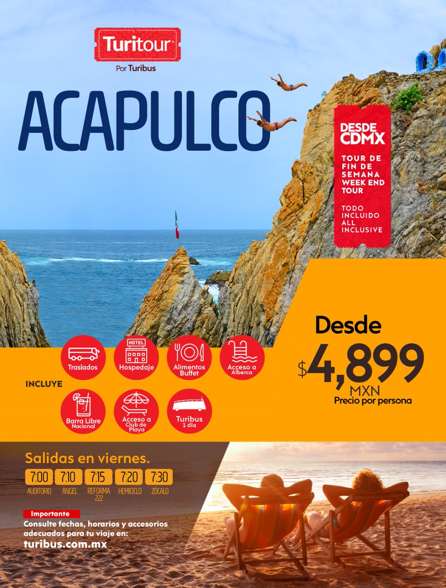 🌊 ¿Acapulco todo incluido con tus besties?

Disfruta un fin de semana lleno de sol, playa y diversión, con el tour más completo desde CDMX. ☀️

🎟️ Boletos solo en los puntos de venta de Turibus. 
#DescubreLugares #ExperienciasTuritour #TuritourAcapulco