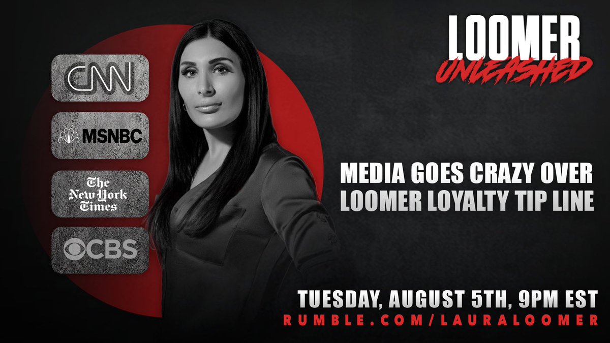 Laura Loomer (@lauraloomer) on Twitter photo Tonight on <a href="/LoomerUnleashed/">Loomer Unleashed</a>:
MEDIA GOES CRAZY OVER LOOMER LOYALTY TIP LINE!
Watch LIVE on <a href="/rumblevideo/">Rumble 🏴☠️</a> and X.
Special guest: The one and only <a href="/RogerJStoneJr/">Roger Stone</a>
Rumble.com/LauraLoomer Tonight on <a href="/LoomerUnleashed/">Loomer Unleashed</a>:
MEDIA GOES CRAZY OVER LOOMER LOYALTY TIP LINE!
Watch LIVE on <a href="/rumblevideo/">Rumble 🏴☠️</a> and X.
Special guest: The one and only <a href="/RogerJStoneJr/">Roger Stone</a>
Rumble.com/LauraLoomer