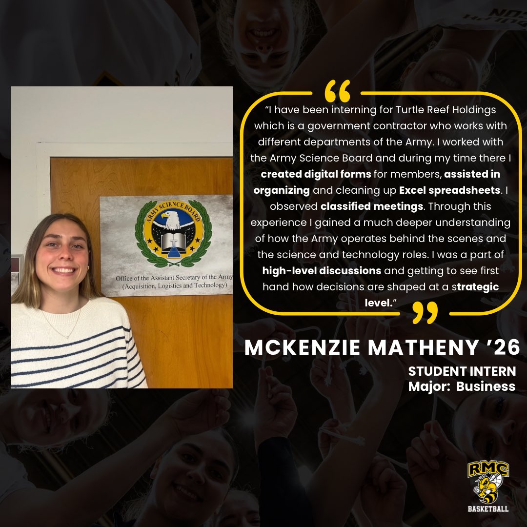 RMCWBB's tweet image. ☀️ Summer Internships Spotlight 💼 

Emion, Lilly, Kenzie, and Morgan have been gaining hands-on experience in future career fields! From physical therapy to business, our Yellow Jackets have been building skills, making connections, and discovering their passions!

#JacketPride
