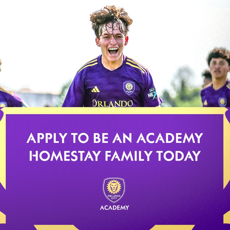 OCSCAcademy's tweet photo. Become a Host Family for Orlando City Academy‼️

We are looking for caring families to host young athletes chasing their dream

- Monthly stipend
- Lifelong connections
- Make a difference in a player's journey

If interested apply below or contact epotter@orlandocitysoccer.com