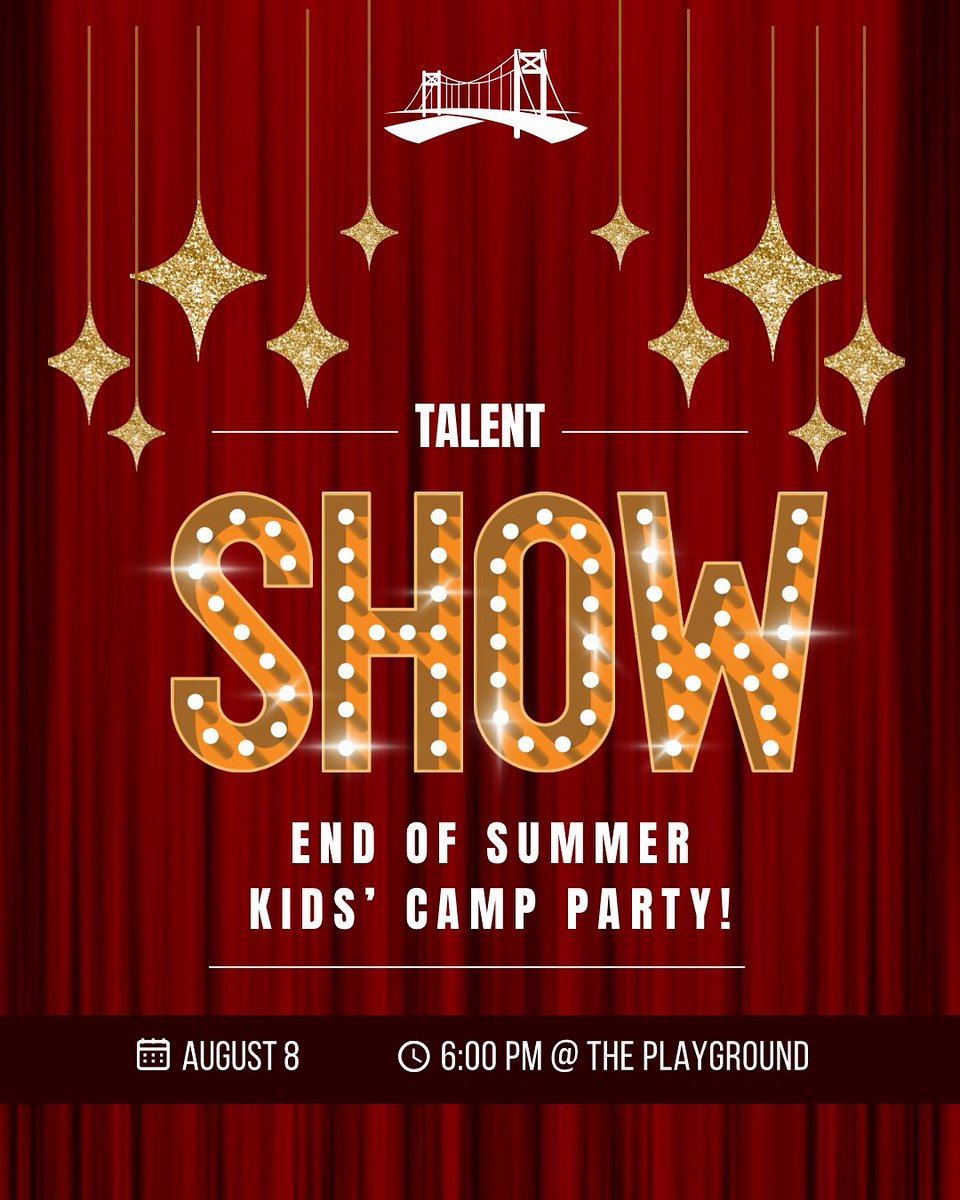 Get ready for the Greatest Talent Show! This Friday, our Kids’ Camp Kiddos will be performing their greatest acts they learned this summer! Dinner buffet to follow at the pool, sign up on the app today!