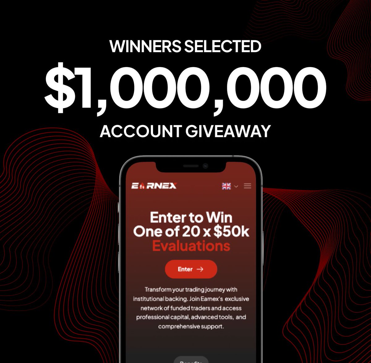 🎉 $1,000,000 Account Giveaway – Winners Drawn! 🎉

We’ve officially selected the 20 winners of our $50K evaluation giveaway!

📢 Winners will be announced on our socials tomorrow.

Good luck to everyone and thank you for being part of the Earnex community!