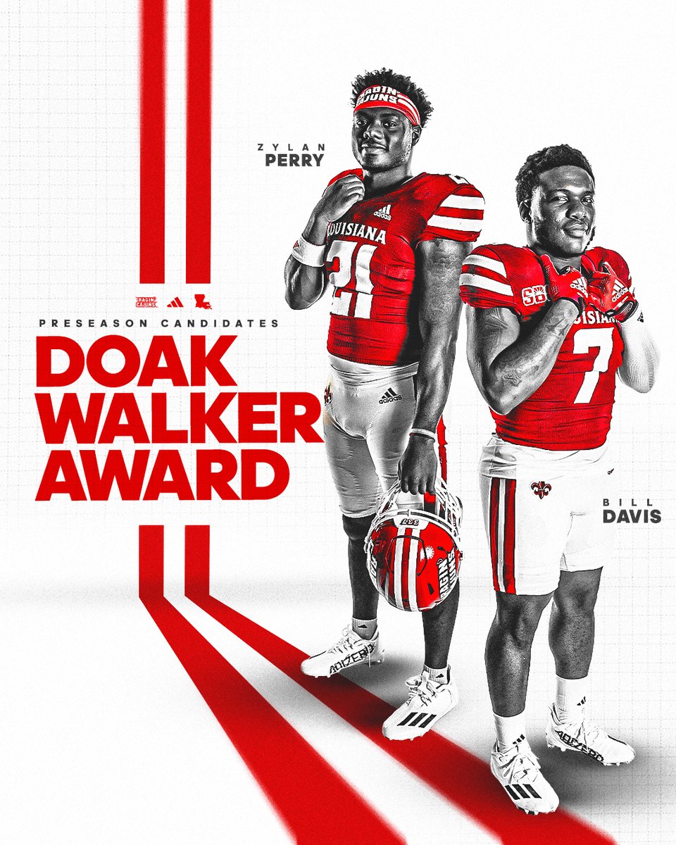 Louisiana Ragin’ Cajuns® Football (@ragincajunsfb) on Twitter photo 🌩️ 𝗗𝗢𝗨𝗕𝗟𝗘 𝗧𝗥𝗢𝗨𝗕𝗟𝗘 ⚡️
Zylan Perry and Bill Davis are among 103 running backs in the country named to the <a href="/DoakWalkerAward/">Doak Walker Award</a> Watch List
🔗 ragncaj.co/e55
#cULture | #GeauxCajuns 🌩️ 𝗗𝗢𝗨𝗕𝗟𝗘 𝗧𝗥𝗢𝗨𝗕𝗟𝗘 ⚡️
Zylan Perry and Bill Davis are among 103 running backs in the country named to the <a href="/DoakWalkerAward/">Doak Walker Award</a> Watch List
🔗 ragncaj.co/e55
#cULture | #GeauxCajuns
