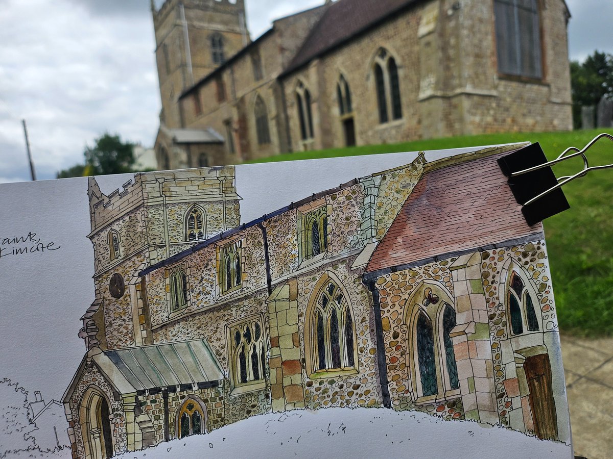All Saints church,  Kimcote (near Lutterworth) today.  Only used a 01 unipin for this one which has given it the look of finer detail I think.  Loved looking up from the bottom of the hill.