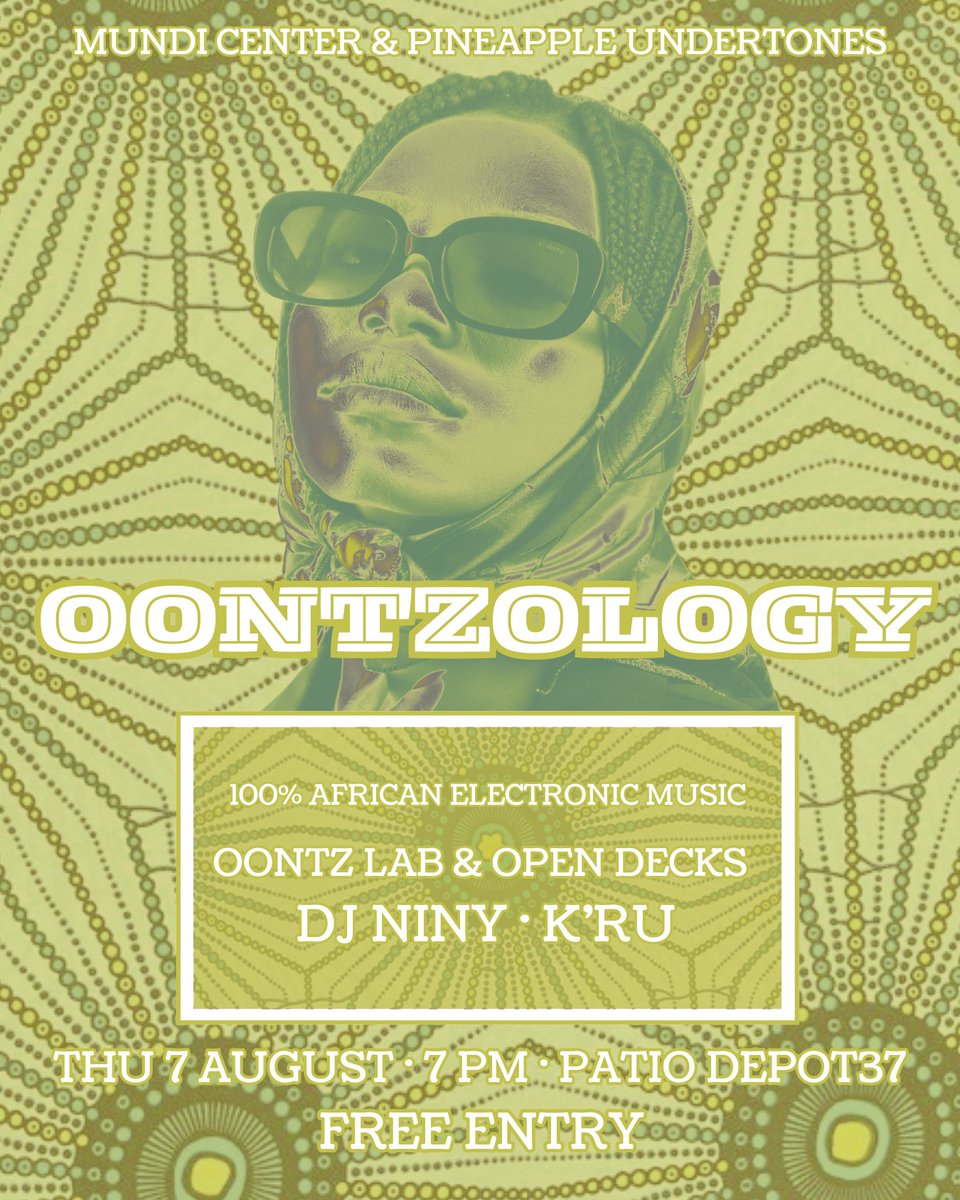 Pineapple Undertones (@p_undertones) on Twitter photo #Oontzology is back this week with more African electronic music energy and fresh vibes to serve. 🚨
We've got DJ Niny as our guest DJ, new faces in Open Decks, and come practice during Oontz Lab with live coaching by <a href="/feelgoodkru/">K'Ru</a>. ✨
See you at Mundi Center! 📍
🍍🪩💛 #Oontzology is back this week with more African electronic music energy and fresh vibes to serve. 🚨
We've got DJ Niny as our guest DJ, new faces in Open Decks, and come practice during Oontz Lab with live coaching by <a href="/feelgoodkru/">K'Ru</a>. ✨
See you at Mundi Center! 📍
🍍🪩💛