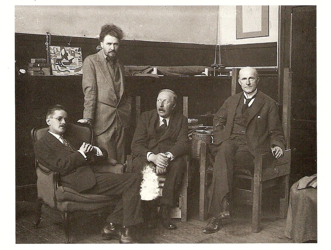 James Joyce, Ezra Pound, Ford Maddox Ford and John Quinn in Pound's Paris studio, 1924.
