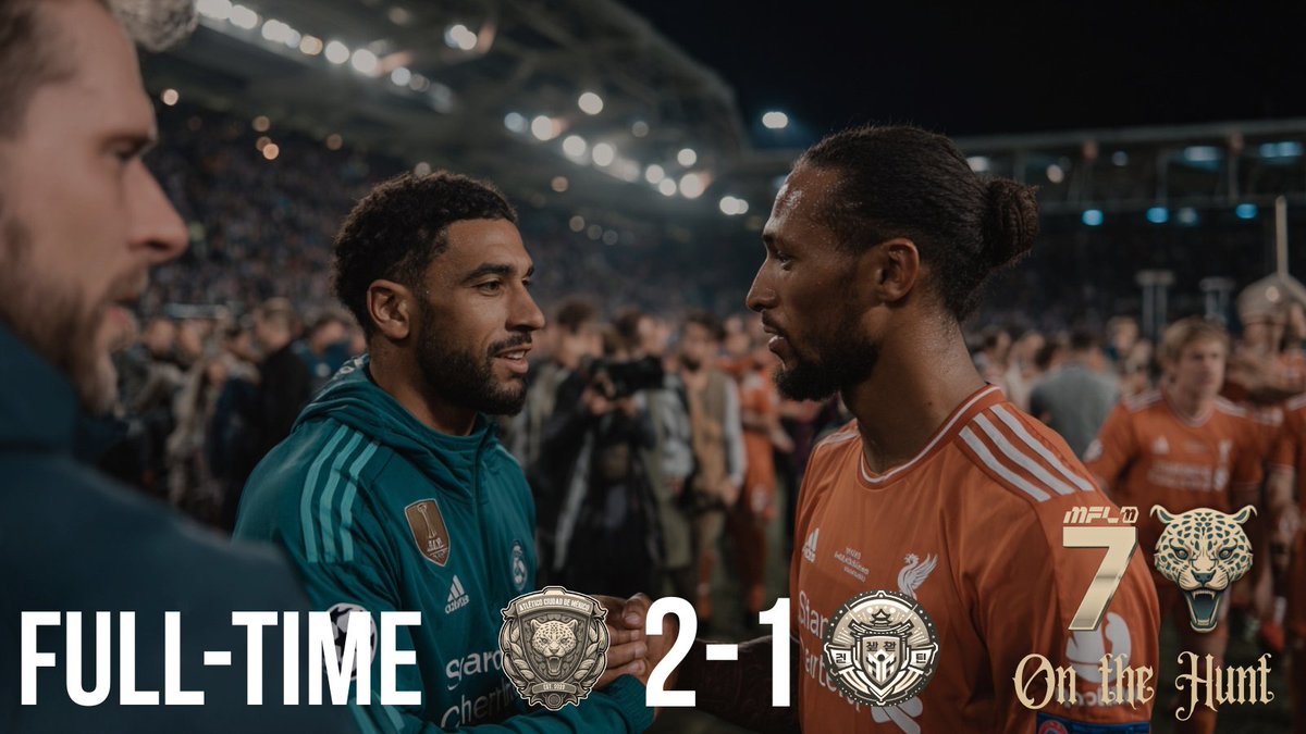 Full time in Titans Cup play.

A hard-fought 2-1 win over 서울의 철돼지 secures us the top spot in the group.

Credit to the Iron Pigs — they advance as well, and we wish them luck in the next stage.

#OntheHunt #AtléticoCDMX #Web3Gaming <a href="/playMFL/">MFL</a> <a href="/MFLdiamond/">MFL Diamond League</a> <a href="/bobflynn20/">OrangeFly</a>