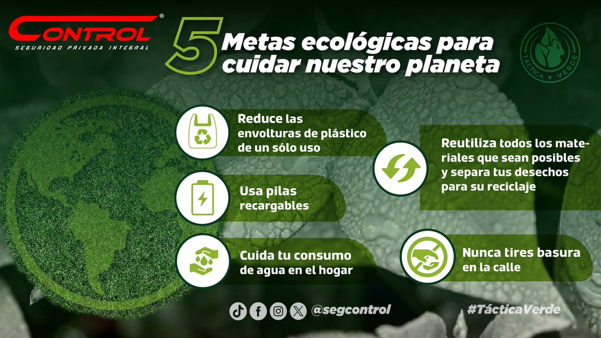segcontrol's tweet image. 5 metas ecológicas para un cambio real 🌍
Hoy más que nunca, el planeta necesita líderes que actúen con conciencia.

💚 Porque cuidar el planeta no es una opción, ¡es parte de nuestra misión!

🛡️ #ContodoControl y con #TácticaVerde, vamos por un futuro más limpio y sostenible.