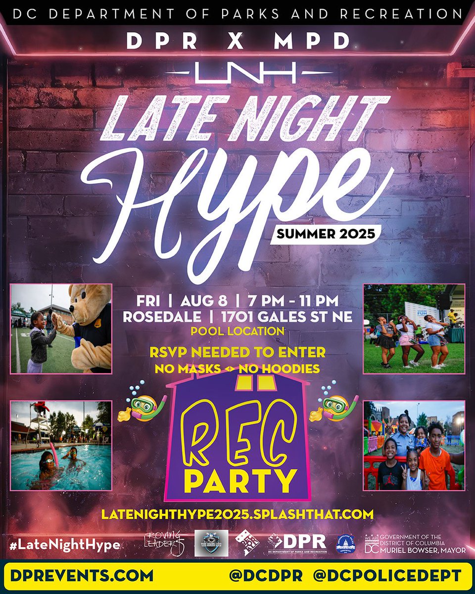 Late Night Hype is one of the ways that we keep our young people engaged and having fun during the summer months.

Join <a href="/DCDPR/">DC Parks & Recreation #WhereFunHappens</a> this Friday at Rosedale Rec for one of the final Late Night Hype events of the summer!