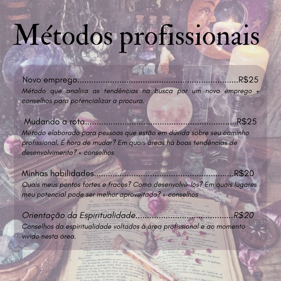 witchoraclees's tweet image. Catálogo de serviços e preços atualizado (2025) 🔮🧚🏻‍♀️

atendimentos via wpp! 
wa.me/5511933428523

✨🧚🏻‍♀️🔮🌿🫀💰🌙🍀🎋🌞🪷