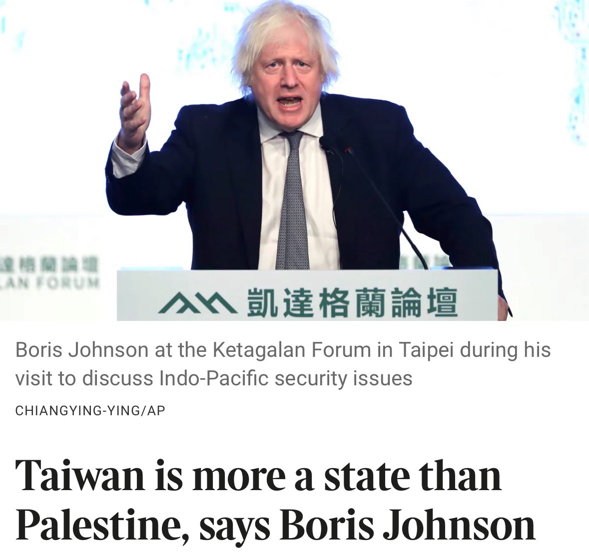 BellaWallerstei's tweet photo. Boris Johnson is absolutely right. Taiwan has a military, borders, a functioning government and democratic elections. Palestine has none of these https://t.co/mtxp8wQPBg