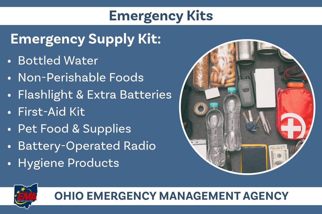 Keeping an emergency kit in your home can help you stay prepared. Here are some essential items to put in your kit.
To learn more, visit: bit.ly/48xIknu #OhioEMA