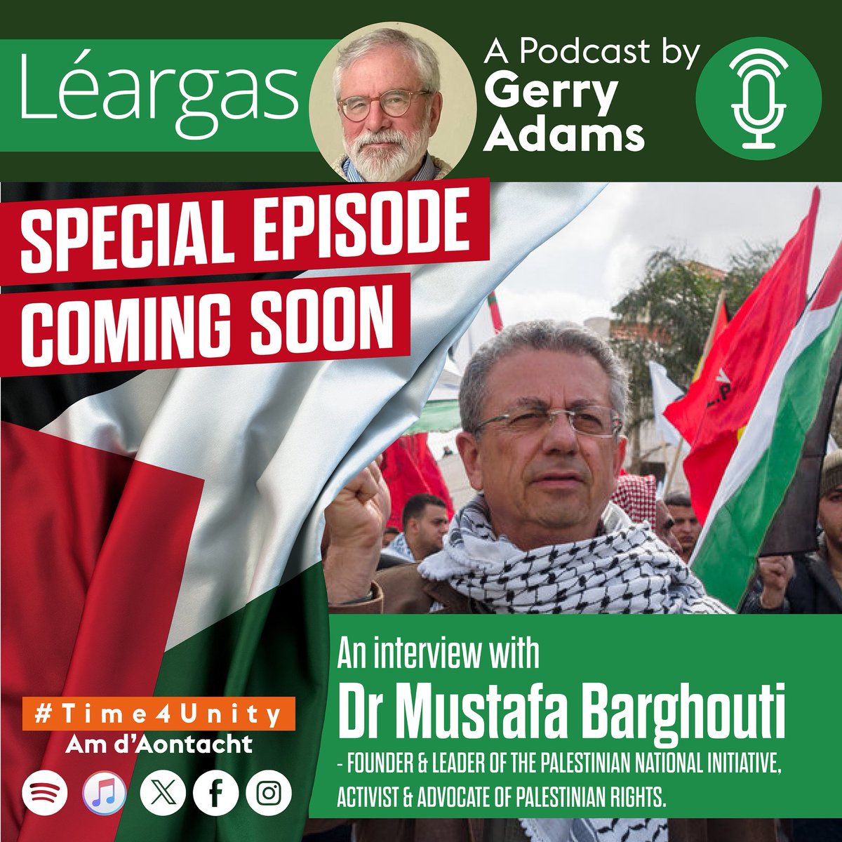COMING SOON🎙️🇵🇸

I was privileged to be joined by special guest Dr Mustafa Barghouti from the West Bank in the latest episode of the Léargas podcast. 

We talked about the devastation in Gaza, decades of occupation, starvation, international solidarity &amp; much more….