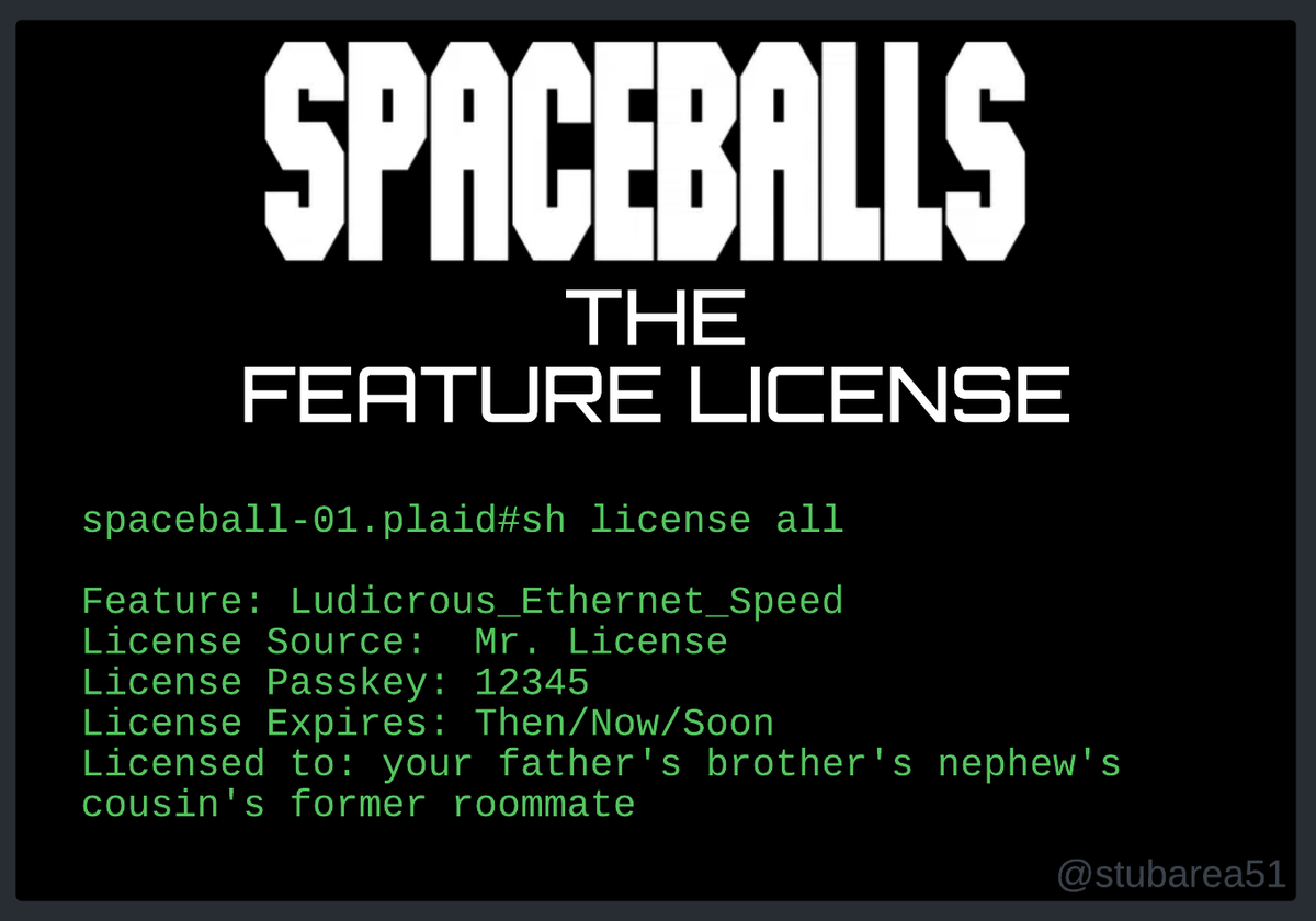 stubarea51's tweet image. #spaceballs the feature license